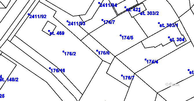 Parcela st. 176/6 v KÚ Jívová, Katastrální mapa