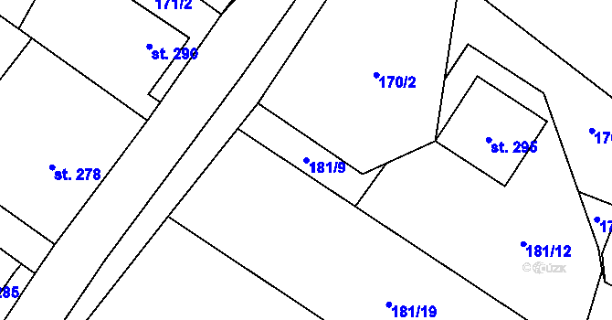 Parcela st. 181/9 v KÚ Jívová, Katastrální mapa