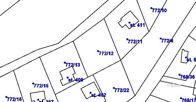 Parcela st. 772/12 v KÚ Jívová, Katastrální mapa