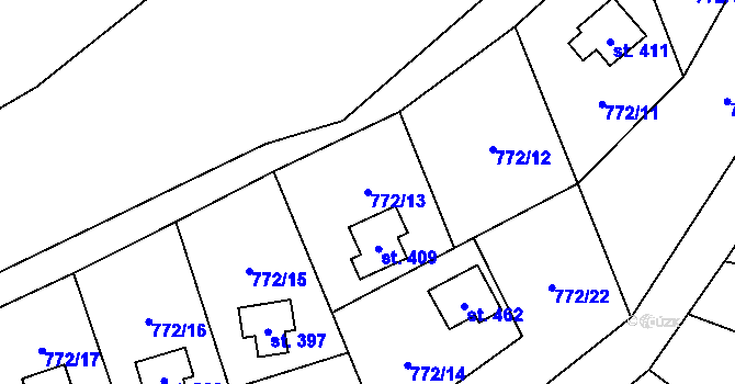 Parcela st. 772/13 v KÚ Jívová, Katastrální mapa