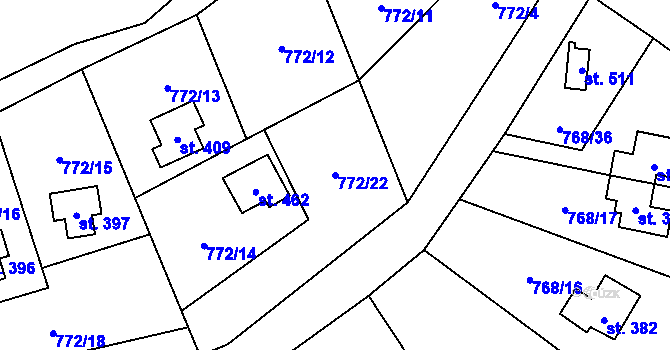 Parcela st. 772/22 v KÚ Jívová, Katastrální mapa