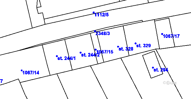 Parcela st. 1067/15 v KÚ Jívová, Katastrální mapa