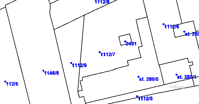 Parcela st. 1112/7 v KÚ Jívová, Katastrální mapa