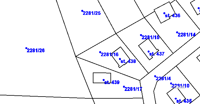 Parcela st. 2281/16 v KÚ Jívová, Katastrální mapa
