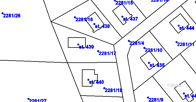 Parcela st. 2281/17 v KÚ Jívová, Katastrální mapa