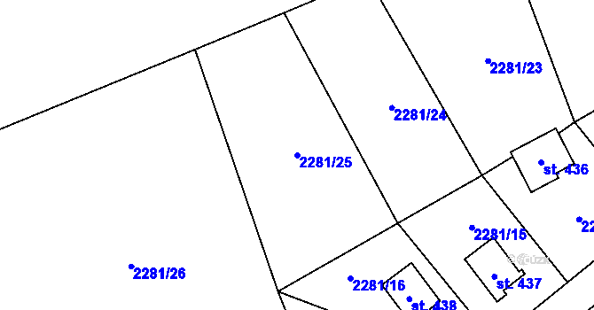 Parcela st. 2281/25 v KÚ Jívová, Katastrální mapa