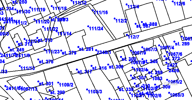 Parcela st. 2348/1 v KÚ Jívová, Katastrální mapa