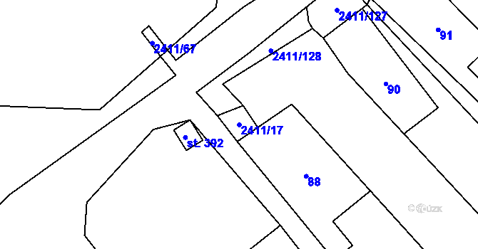 Parcela st. 2411/17 v KÚ Jívová, Katastrální mapa