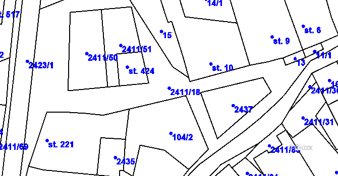 Parcela st. 2411/18 v KÚ Jívová, Katastrální mapa