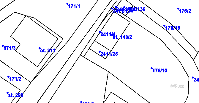 Parcela st. 2411/25 v KÚ Jívová, Katastrální mapa