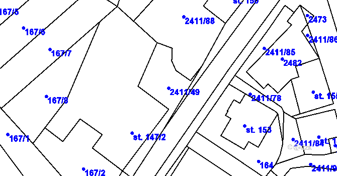 Parcela st. 2411/49 v KÚ Jívová, Katastrální mapa