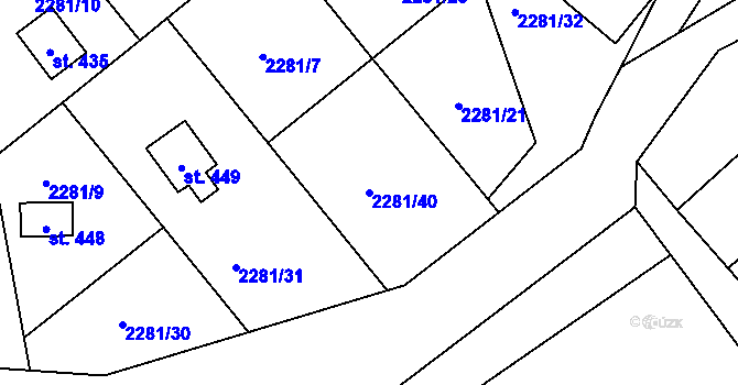 Parcela st. 2281/40 v KÚ Jívová, Katastrální mapa