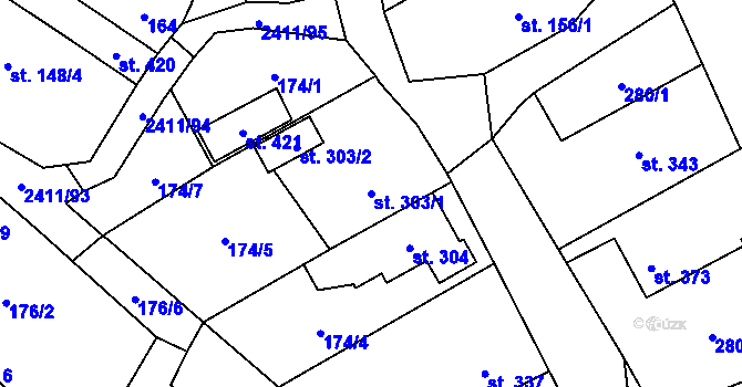 Parcela st. 303/1 v KÚ Jívová, Katastrální mapa