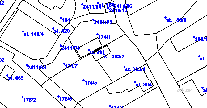 Parcela st. 303/2 v KÚ Jívová, Katastrální mapa