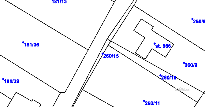 Parcela st. 260/15 v KÚ Jívová, Katastrální mapa