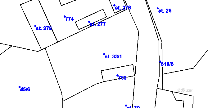 Parcela st. 33/1 v KÚ Jizbice u Nymburka, Katastrální mapa