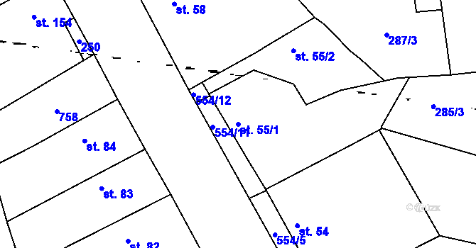 Parcela st. 55/1 v KÚ Jizbice u Nymburka, Katastrální mapa