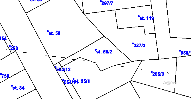 Parcela st. 55/2 v KÚ Jizbice u Nymburka, Katastrální mapa