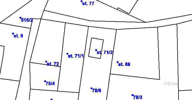 Parcela st. 71/2 v KÚ Jizbice u Nymburka, Katastrální mapa