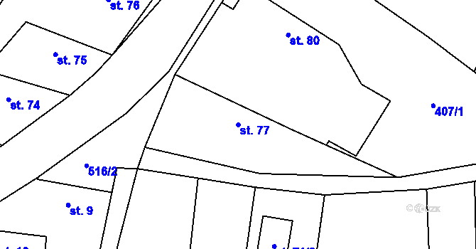Parcela st. 77 v KÚ Jizbice u Nymburka, Katastrální mapa