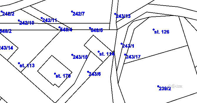 Parcela st. 114 v KÚ Jizbice u Nymburka, Katastrální mapa