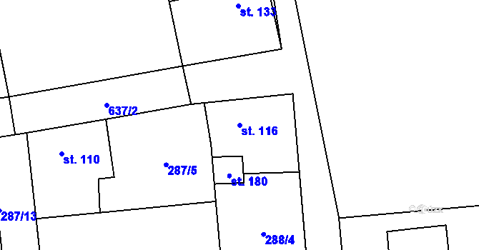 Parcela st. 116 v KÚ Jizbice u Nymburka, Katastrální mapa