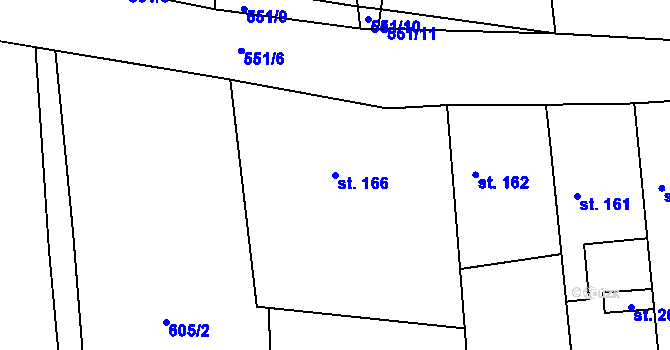 Parcela st. 166 v KÚ Jizbice u Nymburka, Katastrální mapa