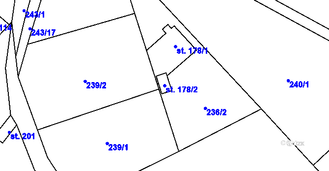 Parcela st. 178/2 v KÚ Jizbice u Nymburka, Katastrální mapa
