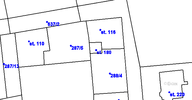 Parcela st. 180 v KÚ Jizbice u Nymburka, Katastrální mapa