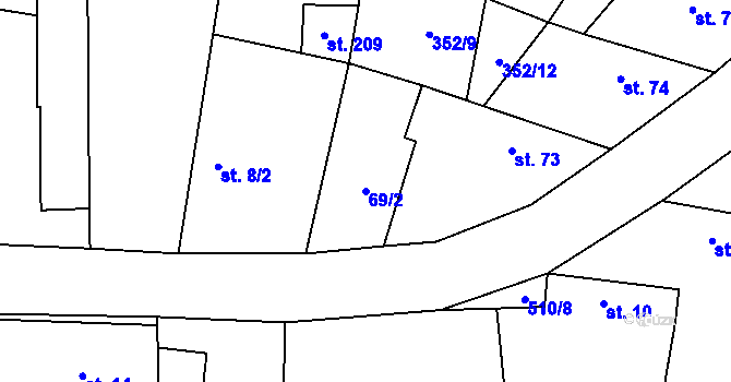 Parcela st. 69/2 v KÚ Jizbice u Nymburka, Katastrální mapa