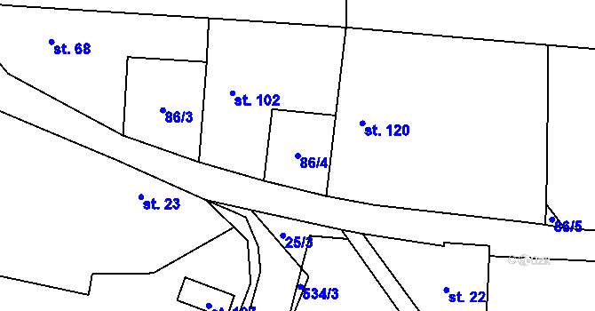 Parcela st. 86/4 v KÚ Jizbice u Nymburka, Katastrální mapa