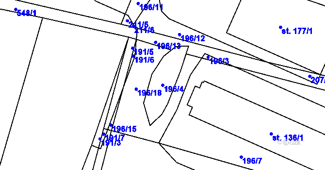 Parcela st. 196/4 v KÚ Jizbice u Nymburka, Katastrální mapa