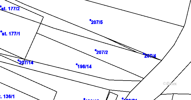 Parcela st. 207/2 v KÚ Jizbice u Nymburka, Katastrální mapa