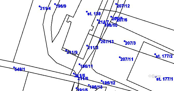 Parcela st. 211/3 v KÚ Jizbice u Nymburka, Katastrální mapa