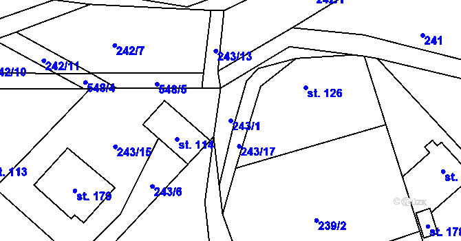 Parcela st. 243/1 v KÚ Jizbice u Nymburka, Katastrální mapa