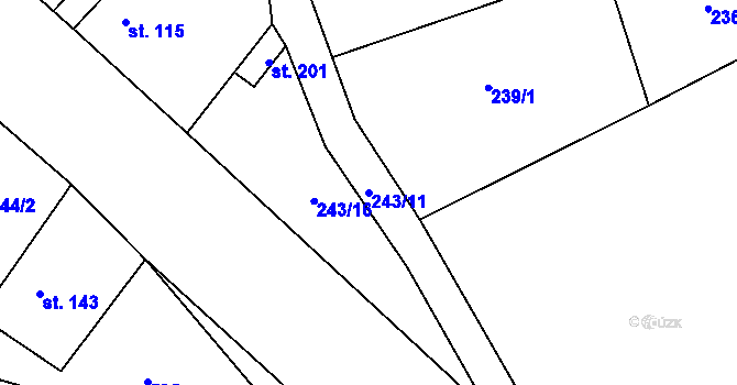 Parcela st. 243/11 v KÚ Jizbice u Nymburka, Katastrální mapa