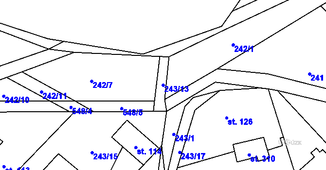 Parcela st. 243/13 v KÚ Jizbice u Nymburka, Katastrální mapa
