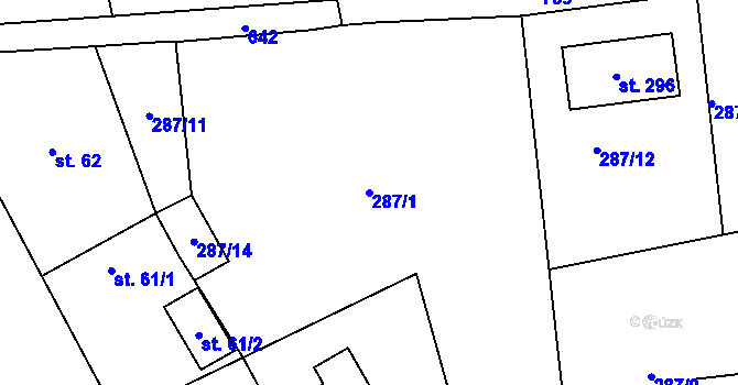 Parcela st. 287/1 v KÚ Jizbice u Nymburka, Katastrální mapa