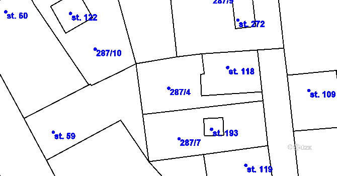 Parcela st. 287/4 v KÚ Jizbice u Nymburka, Katastrální mapa