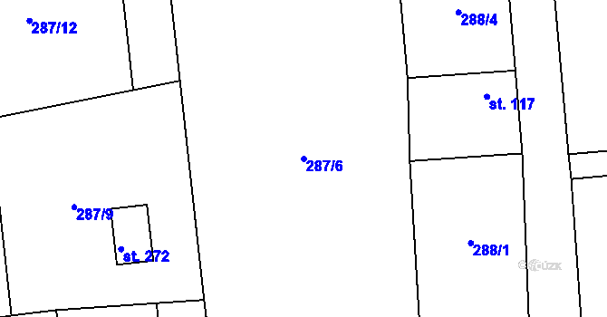 Parcela st. 287/6 v KÚ Jizbice u Nymburka, Katastrální mapa