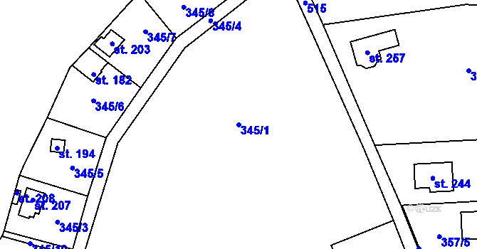 Parcela st. 345/1 v KÚ Jizbice u Nymburka, Katastrální mapa