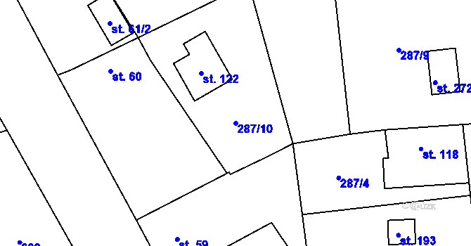 Parcela st. 287/10 v KÚ Jizbice u Nymburka, Katastrální mapa