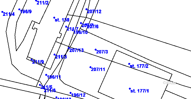 Parcela st. 207/3 v KÚ Jizbice u Nymburka, Katastrální mapa