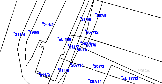 Parcela st. 207/7 v KÚ Jizbice u Nymburka, Katastrální mapa