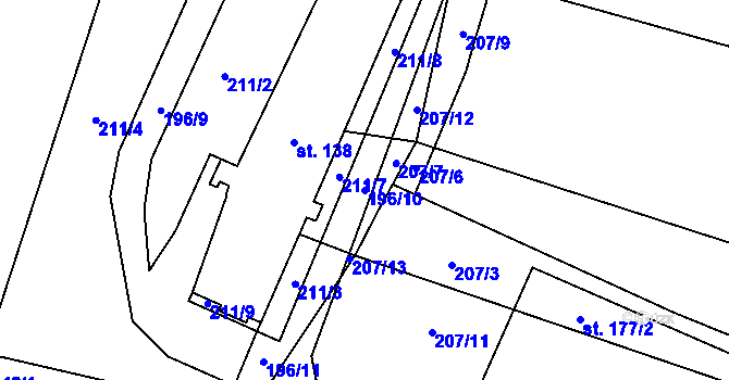 Parcela st. 196/10 v KÚ Jizbice u Nymburka, Katastrální mapa