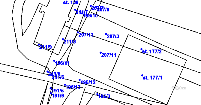 Parcela st. 207/11 v KÚ Jizbice u Nymburka, Katastrální mapa
