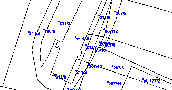 Parcela st. 211/7 v KÚ Jizbice u Nymburka, Katastrální mapa