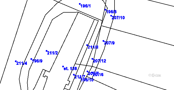 Parcela st. 211/8 v KÚ Jizbice u Nymburka, Katastrální mapa