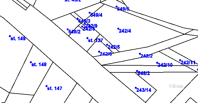 Parcela st. 242/6 v KÚ Jizbice u Nymburka, Katastrální mapa