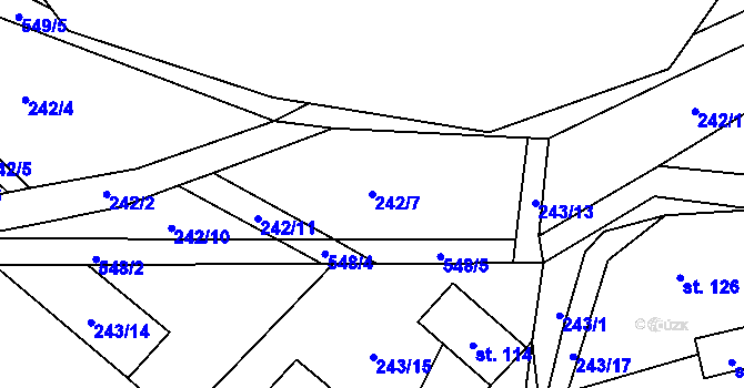 Parcela st. 242/7 v KÚ Jizbice u Nymburka, Katastrální mapa